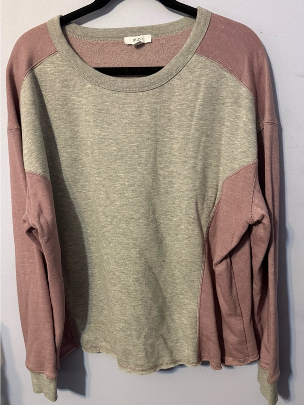 Two-Tone Crewneck Sweater in Heather Gray & Dusty Rose